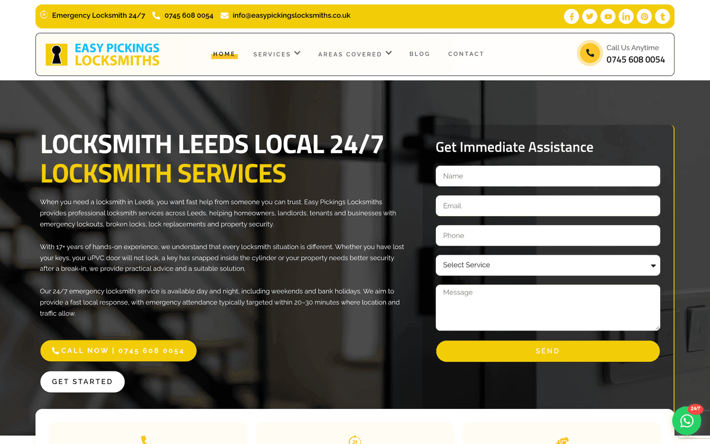Screenshot of the Easy Pickings Locksmiths website