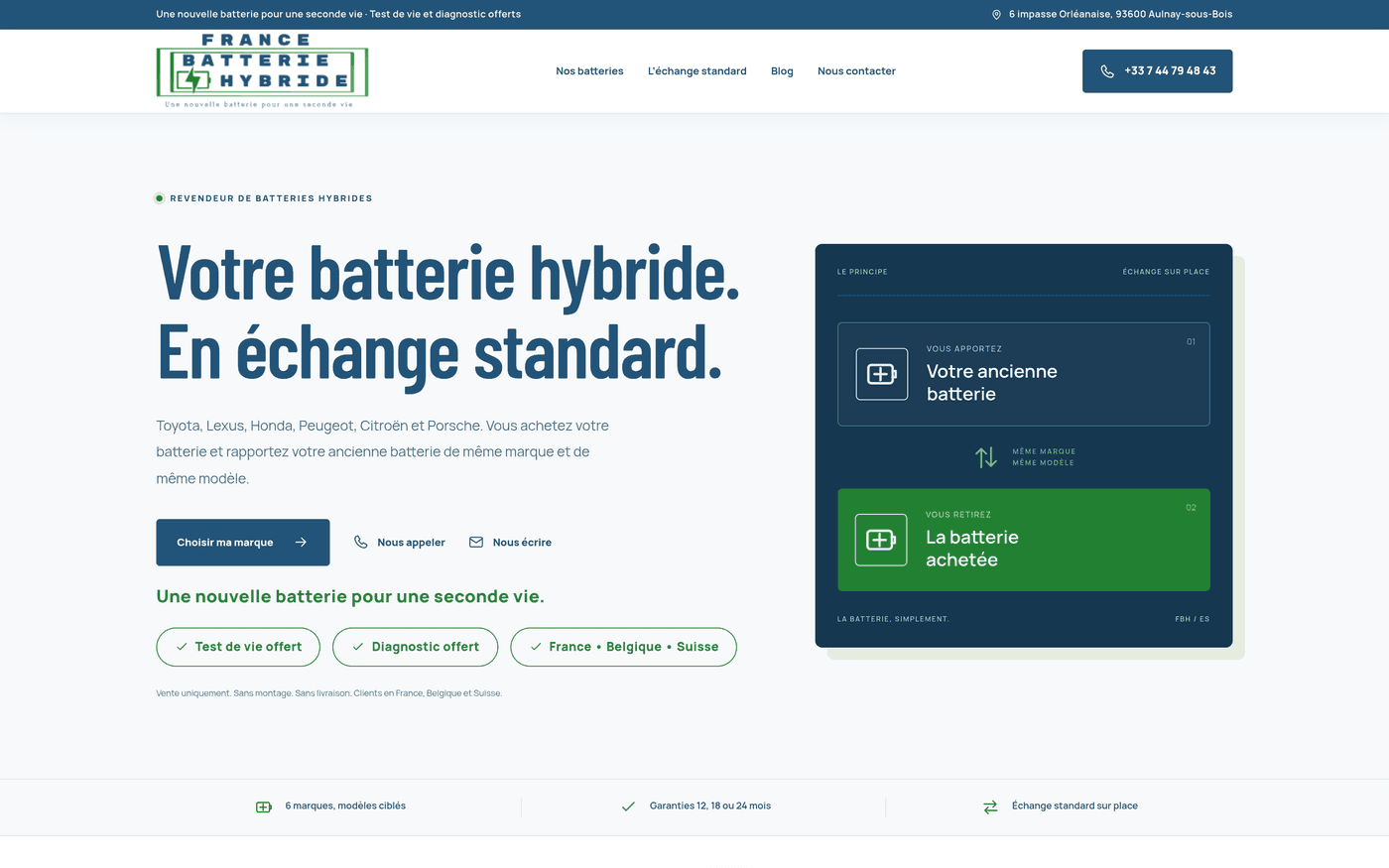 Screenshot of the France Batterie Hybride website