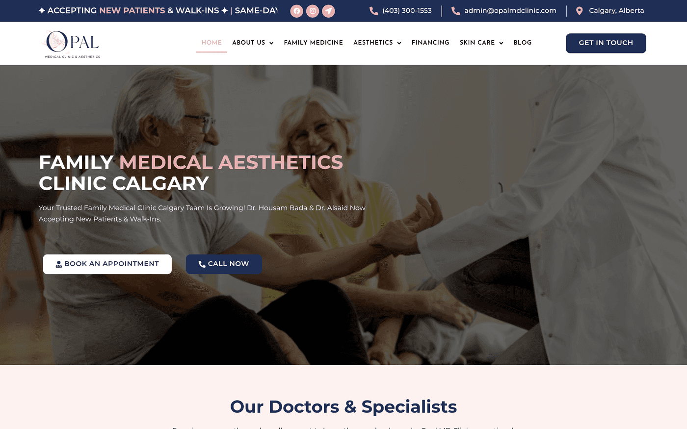 Screenshot of the Opal Medical Clinic & Aesthetics website