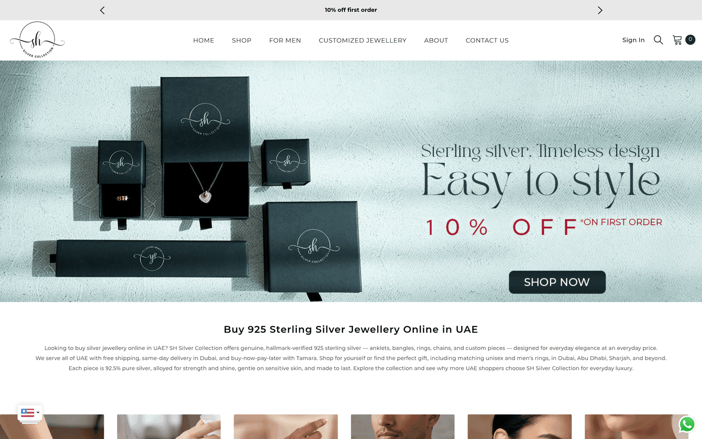 Screenshot of the SH Silver Collection website