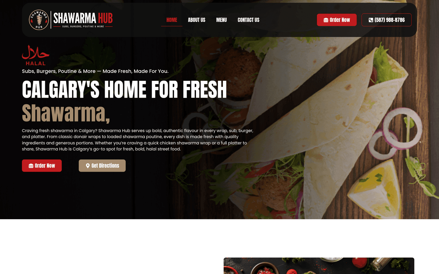 Screenshot of the Shawarma Hub website