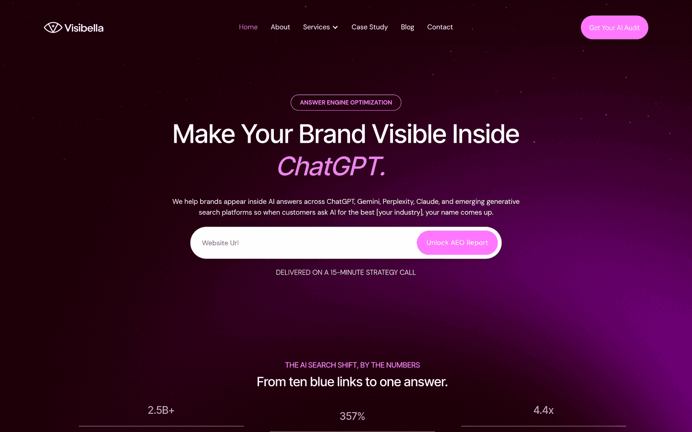 Screenshot of the Visibella website