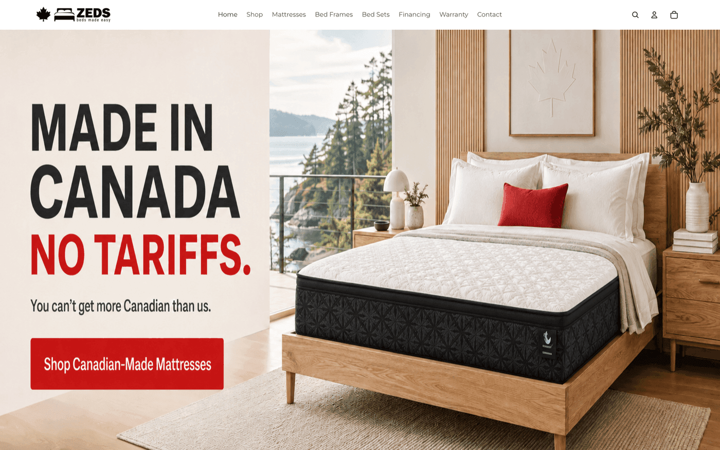 Screenshot of the Zeds Beds website