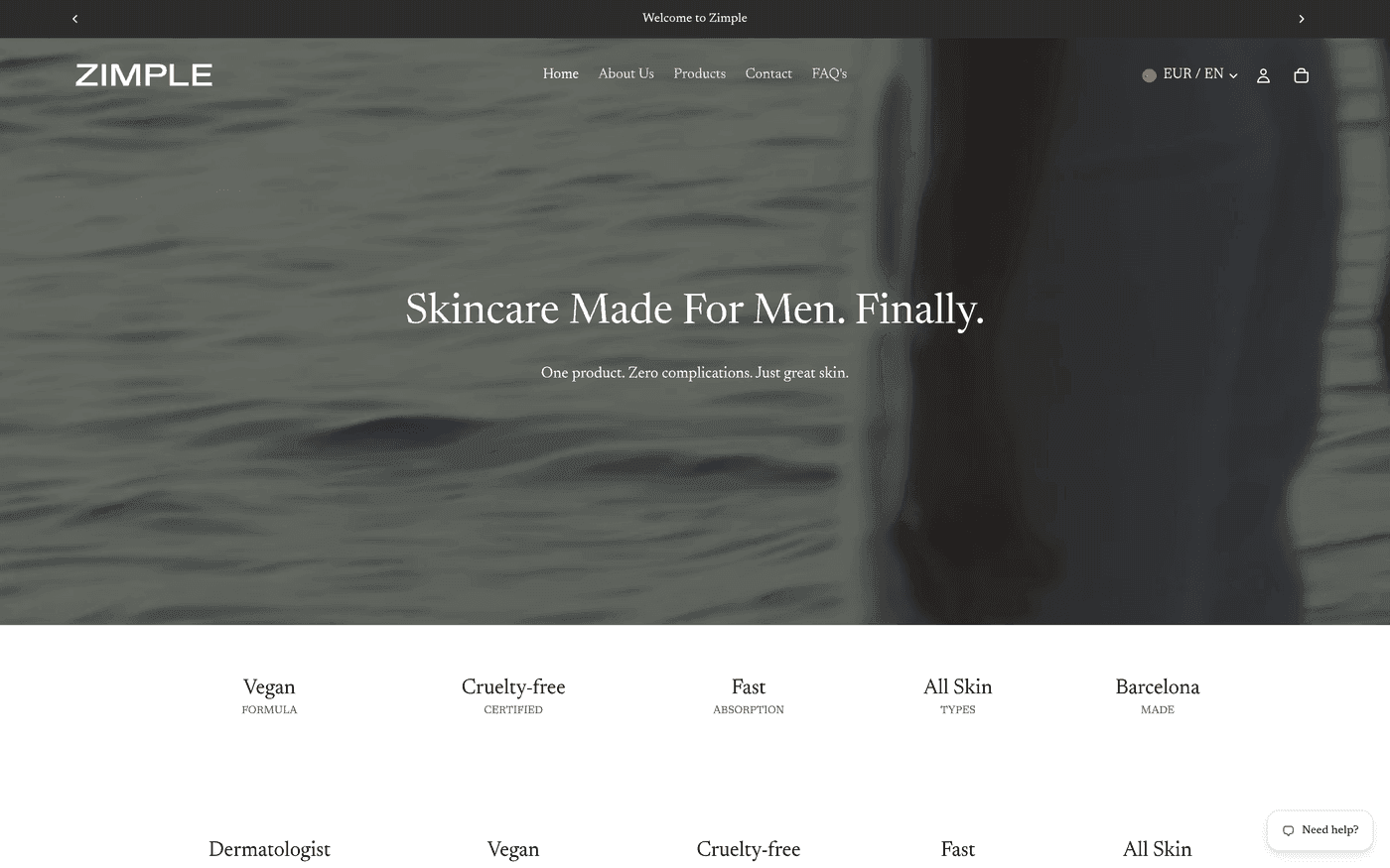 Screenshot of the Zimple Skin website